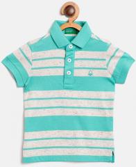 United Colors Of Benetton Green Striped Polo Collar T Shirt boys