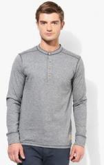 United Colors Of Benetton Grey Milange Solid Henley T Shirt men