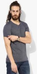 United Colors Of Benetton Grey Solid Regular Fit V Neck T Shirt men