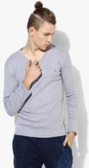 United Colors Of Benetton Grey Solid Slim Fit V Neck T Shirt men