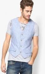 United Colors Of Benetton Light Blue Linen Cotton Waistcoat men