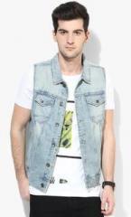 United Colors Of Benetton Light Blue Washed Denim Waistcoat men