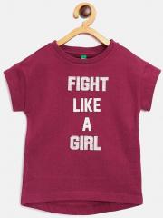 United Colors Of Benetton Maroon Printed Round Neck T Shirt girls