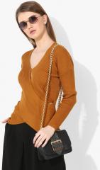 United Colors Of Benetton Mustard Self Design Sweater women