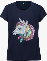 United Colors Of Benetton Navy Blue Printed Round Neck T Shirt girls