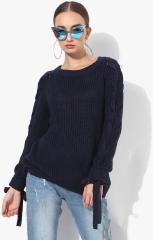 United Colors Of Benetton Navy Blue Self Design Sweater women