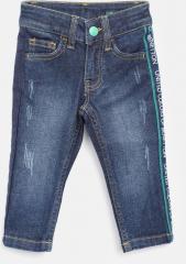 United Colors Of Benetton Navy Blue Slim Fit Mid Rise Low Distress Stretchable Jeans boys