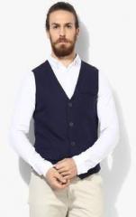 United Colors Of Benetton Navy Blue Solid Regular Fit Waistcoat men