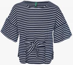 United Colors Of Benetton Navy Blue Striped Regular Fit Round T Shirt girls