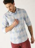 United Colors Of Benetton Off White & Blue Slim Fit Checked Casual Shirt men