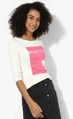 United Colors Of Benetton Off White Printed T Shirt women