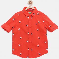 United Colors Of Benetton Orange Regular Fit Printed Casual Shirt boys