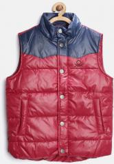 United Colors Of Benetton Red & Navy Colourblocked Padded Sleeveless Jacket boys