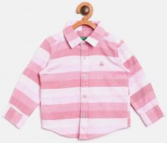 United Colors Of Benetton Red & Off White Regular Fit Striped Casual Shirt boys