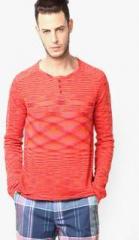 United Colors Of Benetton Red Printed Henley T Shirts men