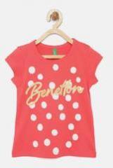 United Colors Of Benetton Red Printed Polo T Shirt girls