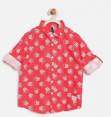 United Colors Of Benetton Red Printed Regular Fit Casual Shirt boys