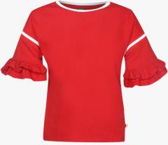 United Colors Of Benetton Red Solid Regular Fit Round Neck T Shirt girls