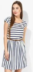 United Colors Of Benetton White Colored Striped Shift Dress With Belt women