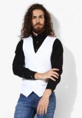 United Colors Of Benetton White Solid Regular Fit Waistcoat men