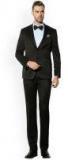 V Dot Black Solid Slim Fit Single Breasted Formal Suit Men