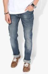 V Dot Blue Washed Low Rise Slim Fit Jeans men