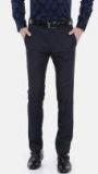 V Dot Men Navy Blue Skinny Fit Solid Formal Trousers