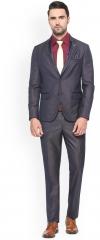 V Dot Navy Blue Self Design Single Breasted Suit men