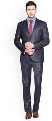 V Dot Navy Blue Slim Fit Solid Single Breasted Formal Suit men