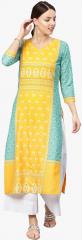 Vaamsi Yellow Printed Straight Kurta women