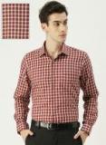 Van Heusen Men Maroon & White Slim Fit Checked Formal Shirt