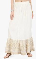 Varanga Cream Printed Flared Skirt women