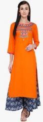 Varanga Orange Embroidered Kurta women