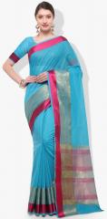 Varkala Silk Sarees Aqua Blue Printed Saree women