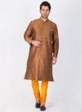 Vastramay Brown & Yellow Sherwani With Churidar Men