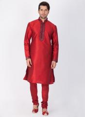 Vastramay Maroon Woven Design Straight Kurta men