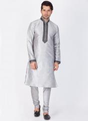 VASTRAMAY Men Grey Woven Design Straight Kurta