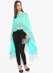 Vedic Turquoise Embellished Kaftan With Inner women