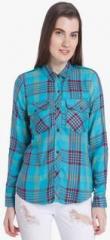 Vero Moda Aqua Blue Checked Shirt women