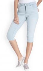 Vero Moda Blue Solid Regular Fit Denim Capris women