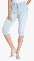 Vero Moda Light Blue Solid Capri women