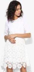 Vero Moda Off White Solid Skater Dress women