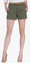 Vero Moda Olive Solid Shorts With Belt women