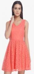 Vero Moda Peach Coloured Solid Skater Dress women