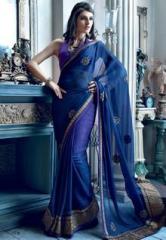 Vishal Blue Embroidered Saree women