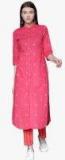 Vishudh Pink Self Design Kurta Pants Set Women