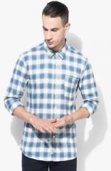 Voi Blue Checked Slim Fit Casual Shirt men