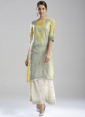 W Grey Printed Straight Kurta women