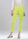 W Lime Green Regular Fit Solid Cropped Regular Trousers women