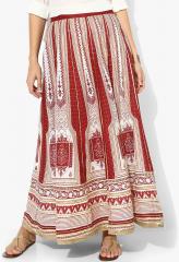 W Maroon Printed Flared Skirt women